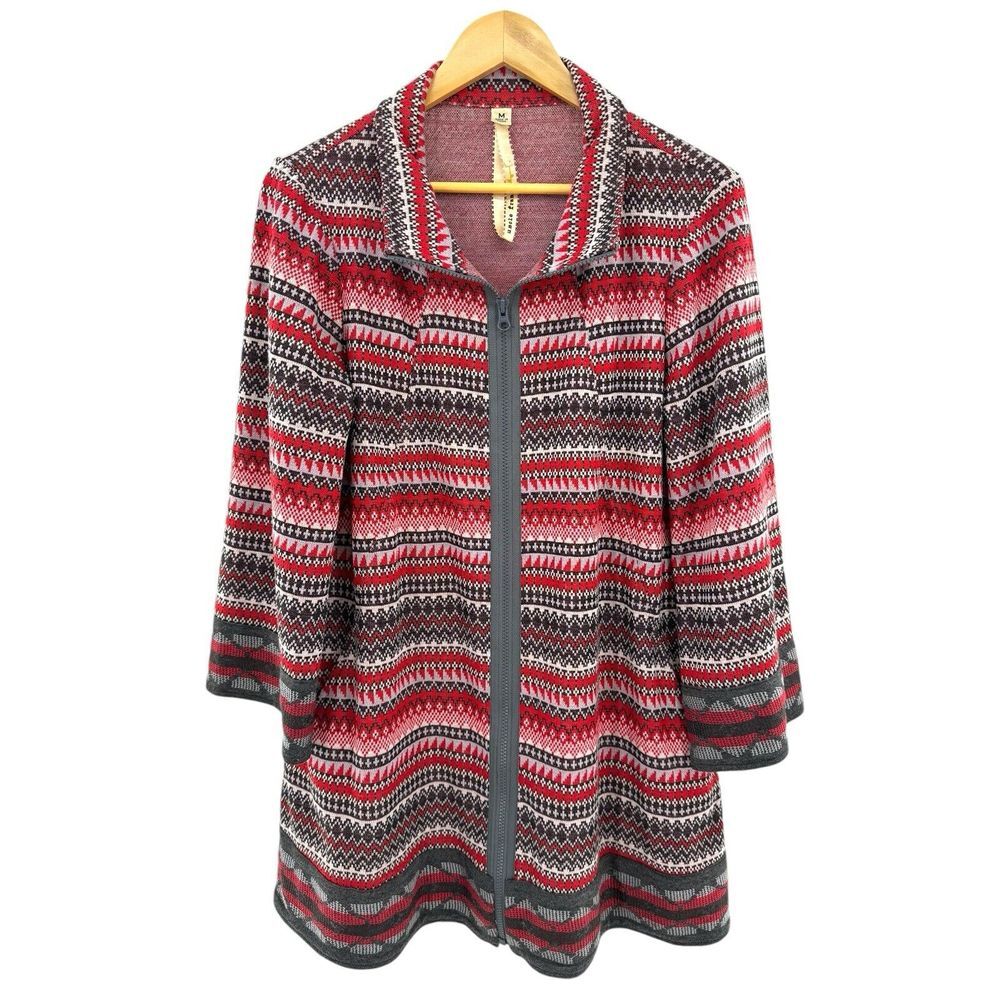 Uncle Frank Zip Up Jacket Dress Red Grey White Holiday Geometric Size‎ Medium